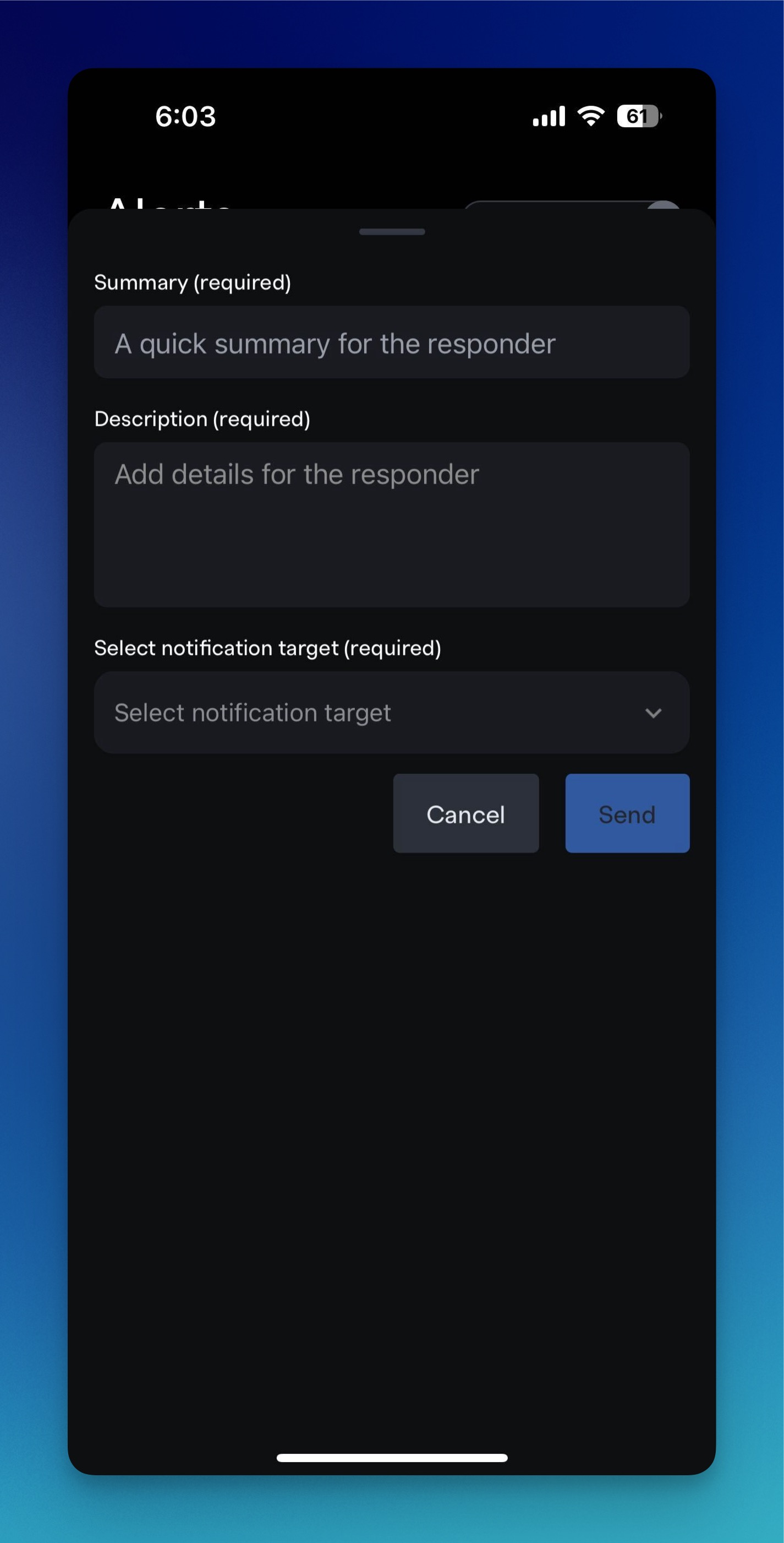 Creating an alert via mobile application