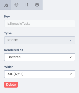 Adding new field `lxSignavioTasks`, shown as full-sized textarea