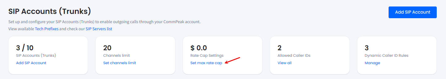 Screwenshot of the Rate Cap Settings block