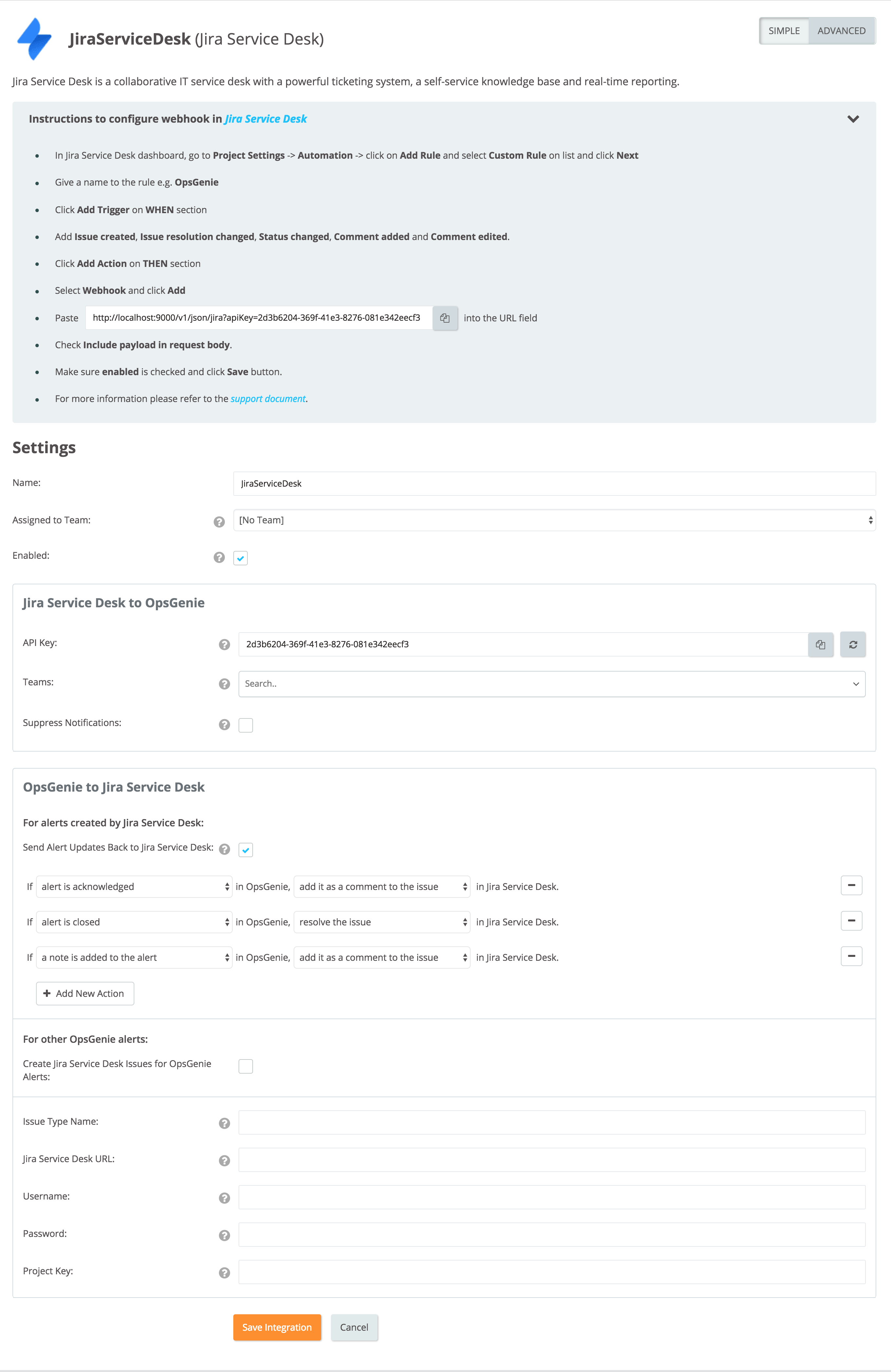 Jira Service Desk Integration