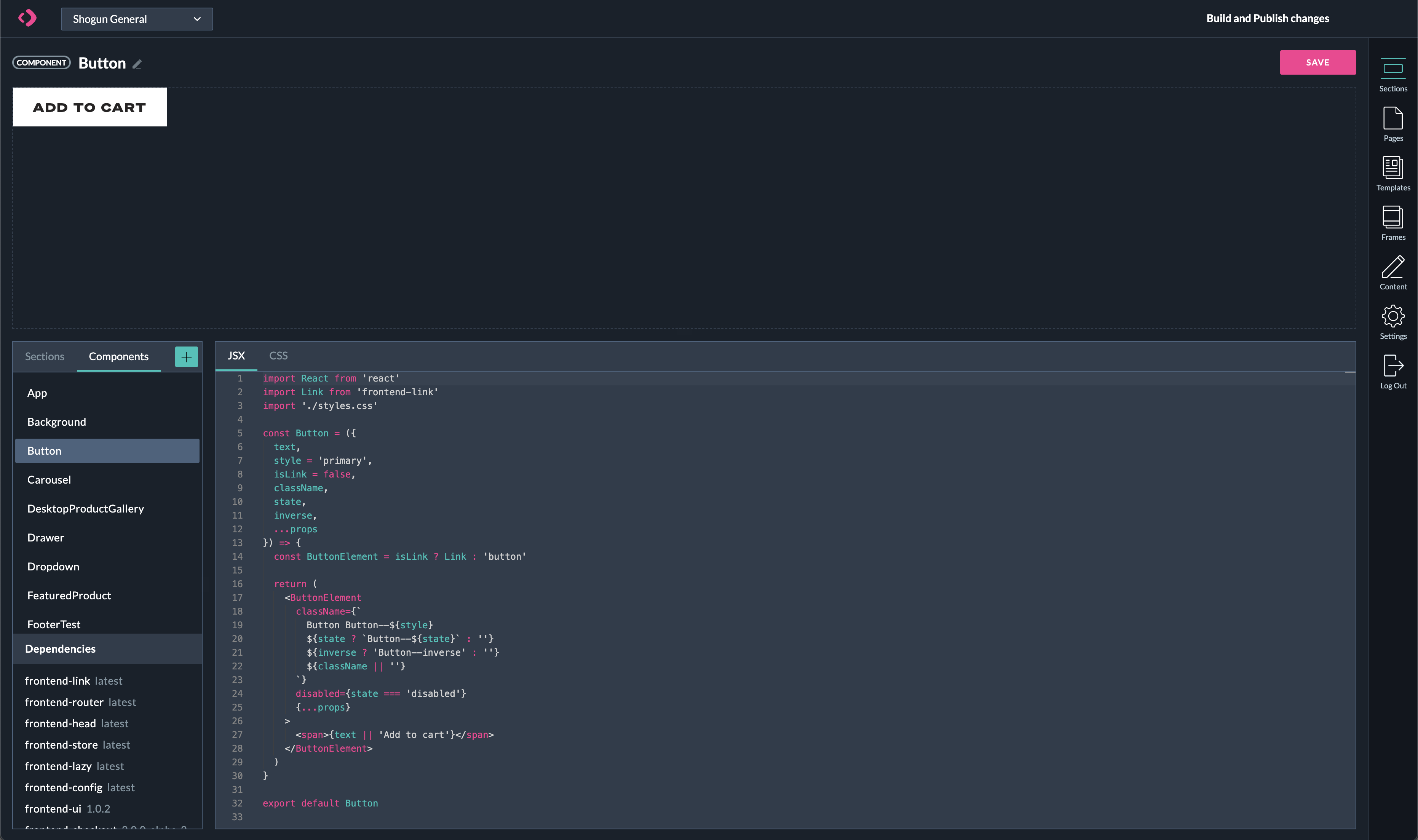 Example of a Component as viewed in Shogun Frontend IDE