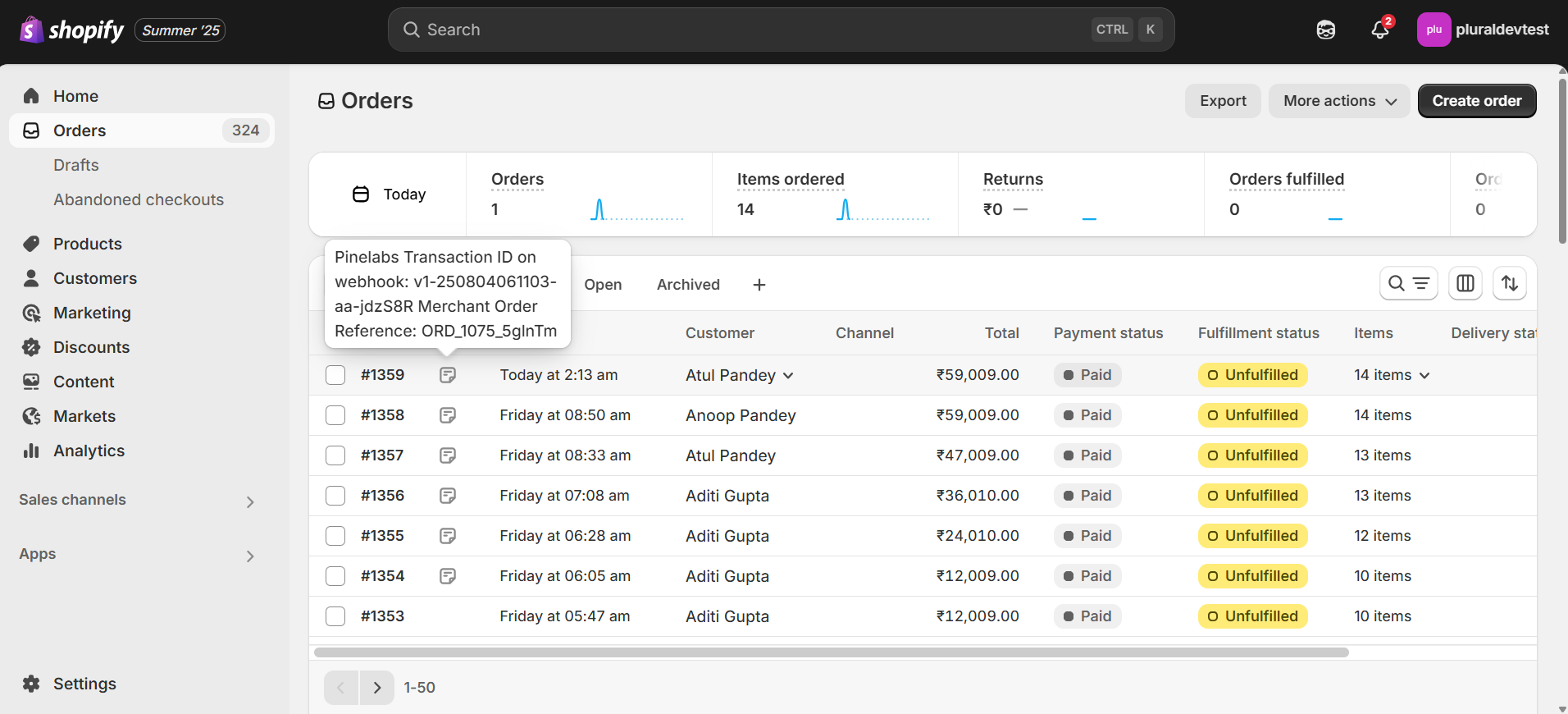 Manage order in shopify