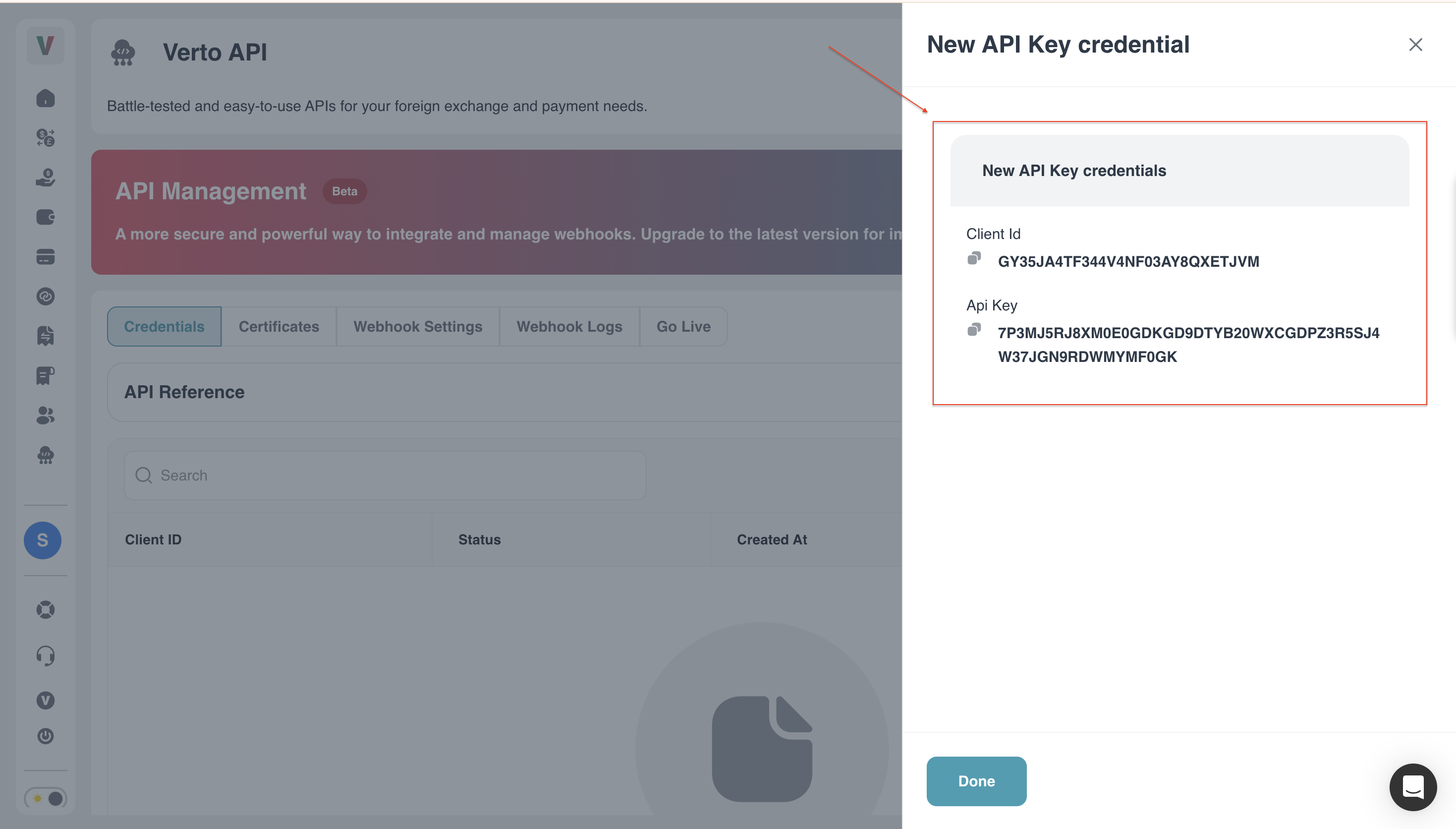 Screenshot: New API Key credentials modal