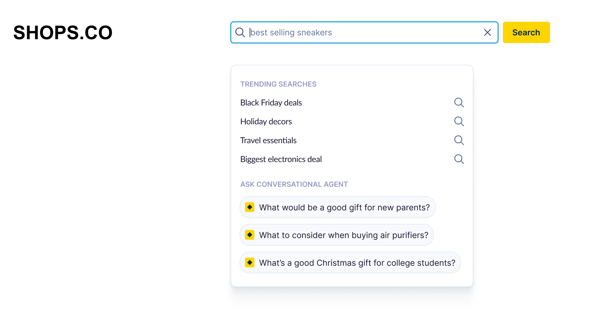 AI-generated conversation prompts in the autosuggest panel to initiate a conversation with shoppers.