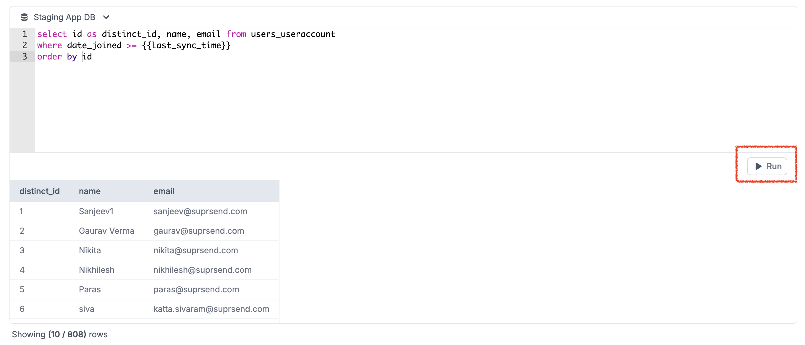 always add a distinct_id column and use {{last_sync_time}} variable in your query