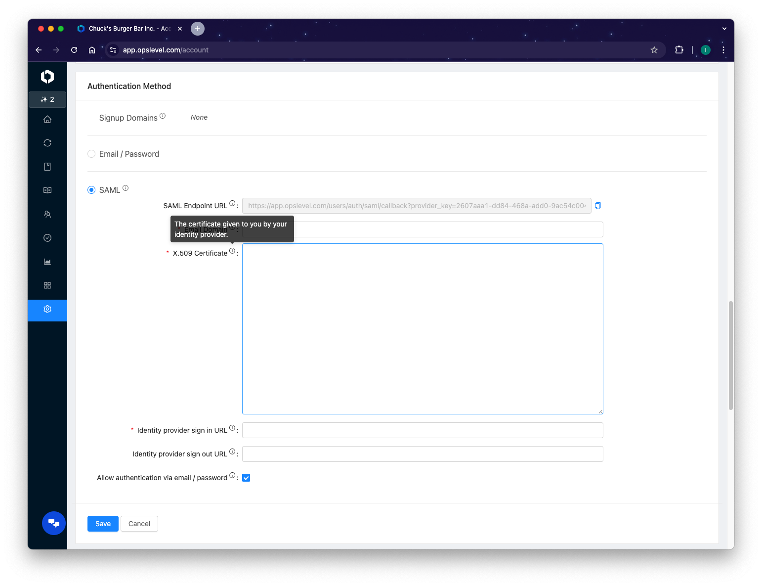 SSO X.509 Certificate Setup