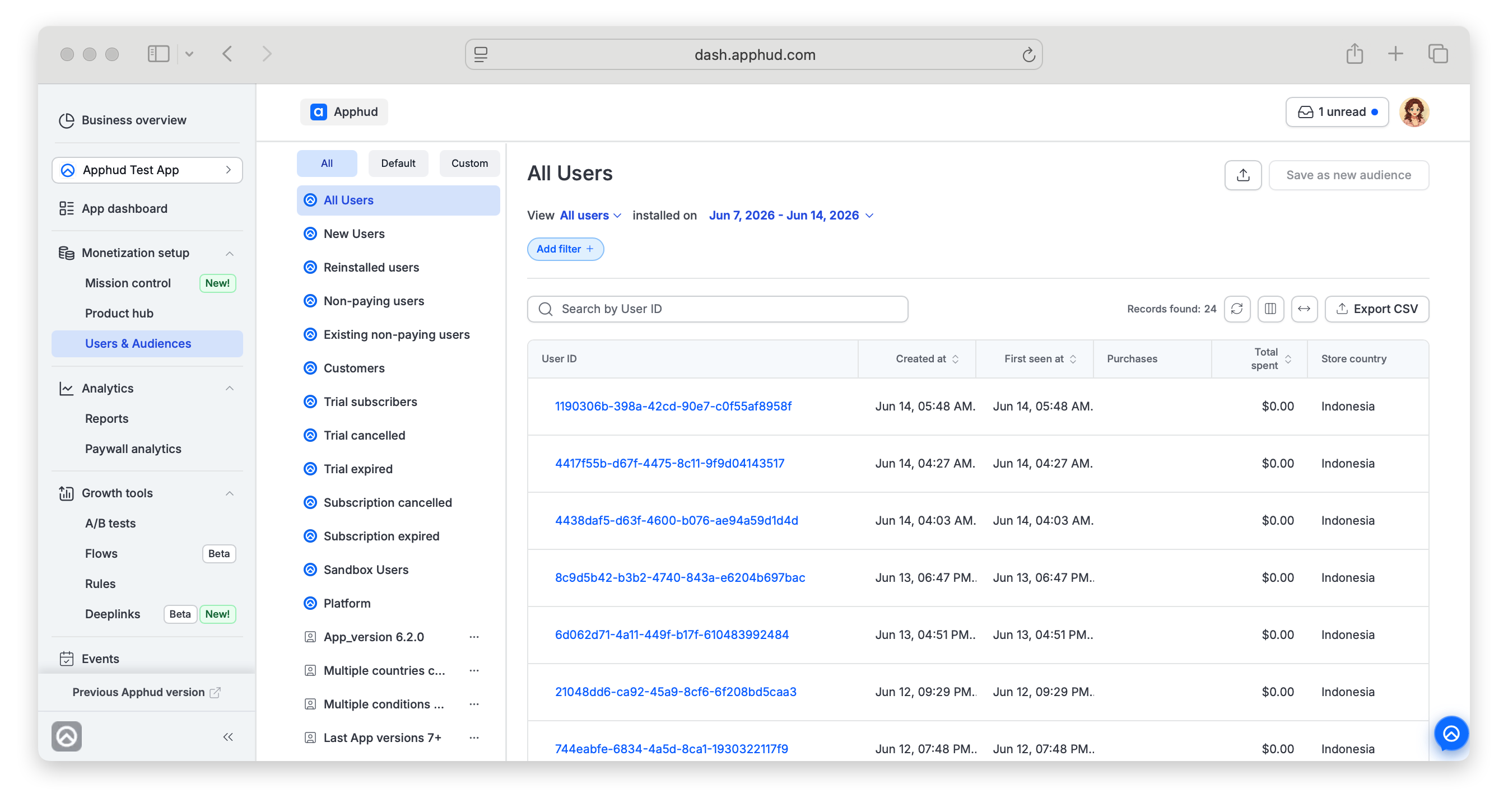 Apphud - Users & Audiences page