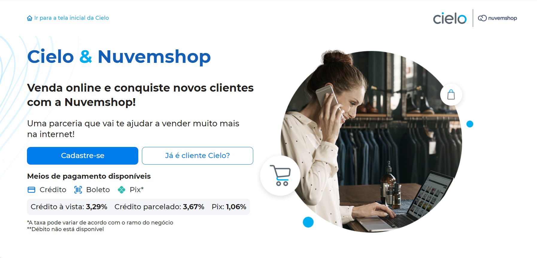 Tela para fazer o cadastro na NuvemShop