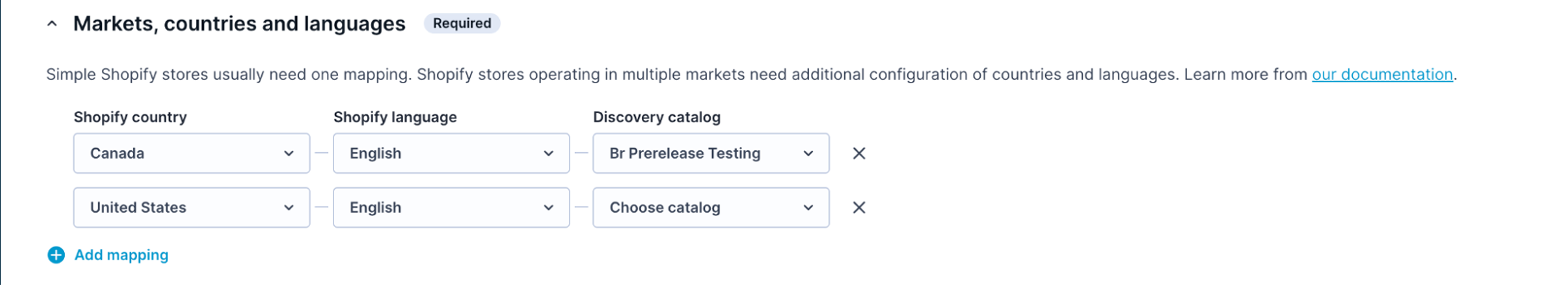 Configure markets for your integration.