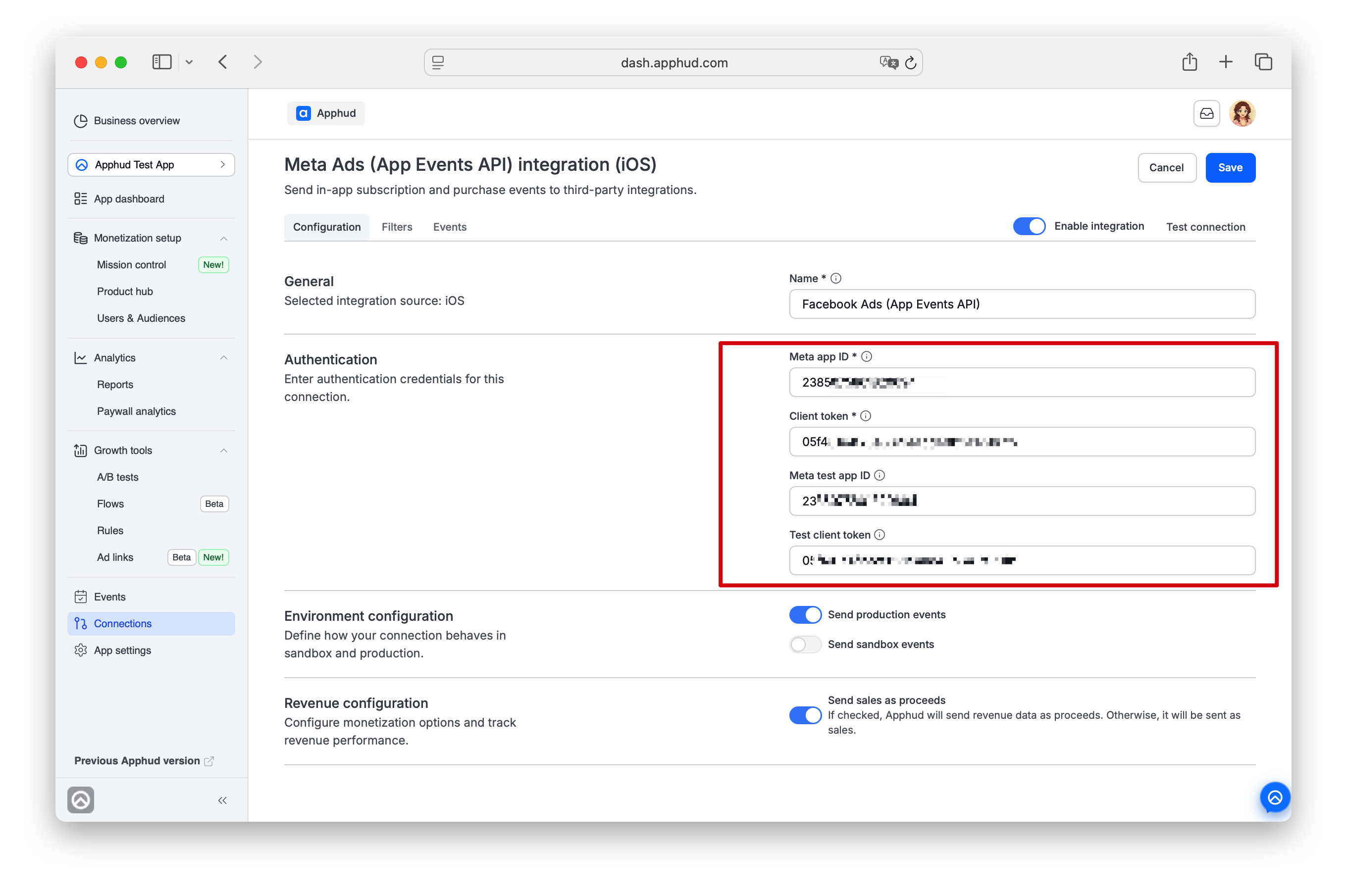 Meta (App Events API)- App ID and Client Token in Apphud