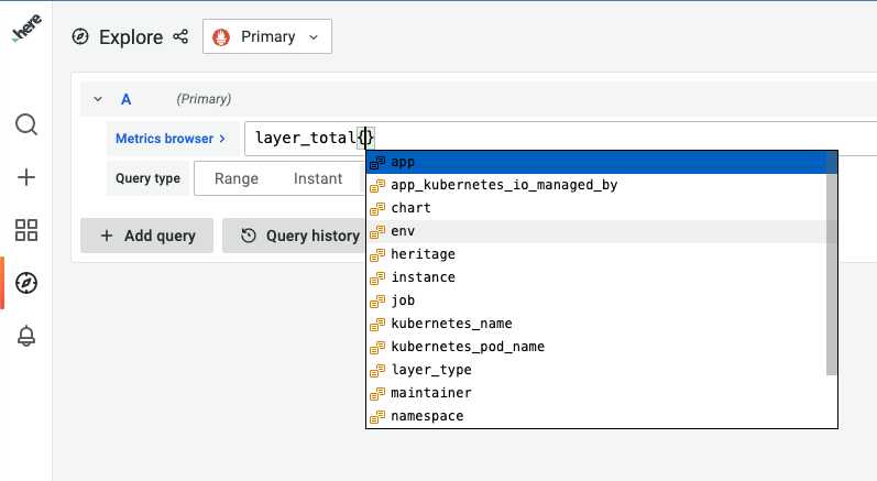 List of labels for a particular metric