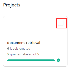 The document-retrieval project card with the ellipsis button highlighted