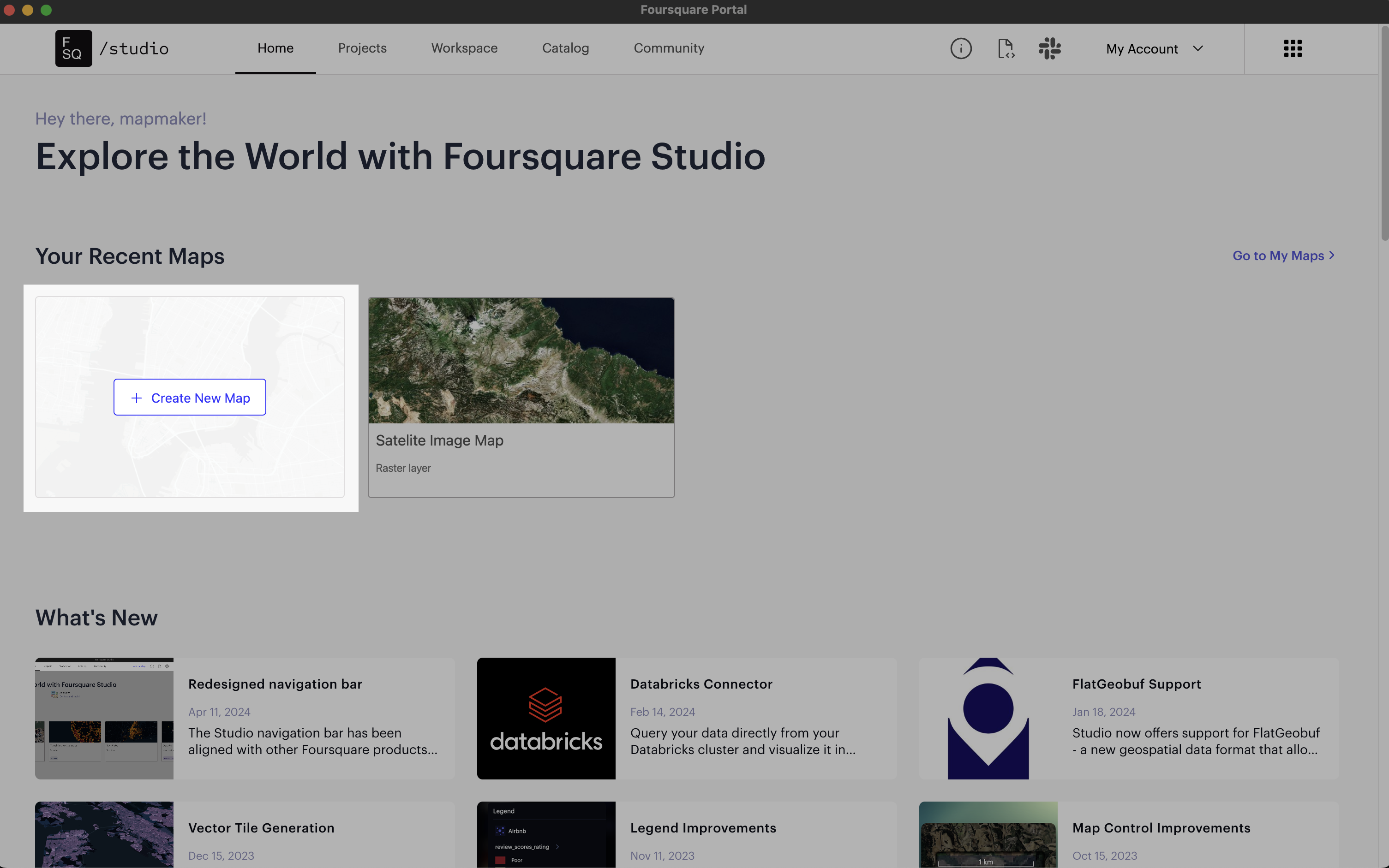 Create New Map button on Studio Home page