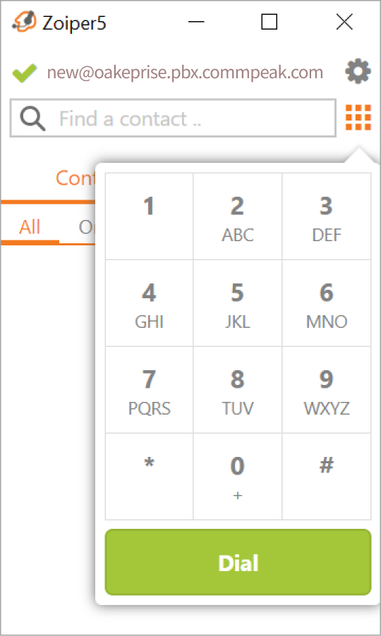 Screenshot of the Softphone dialpad