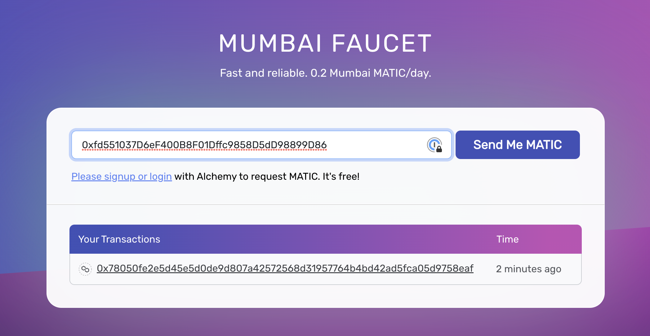 Requesting MATIC testnet tokens using a Faucet