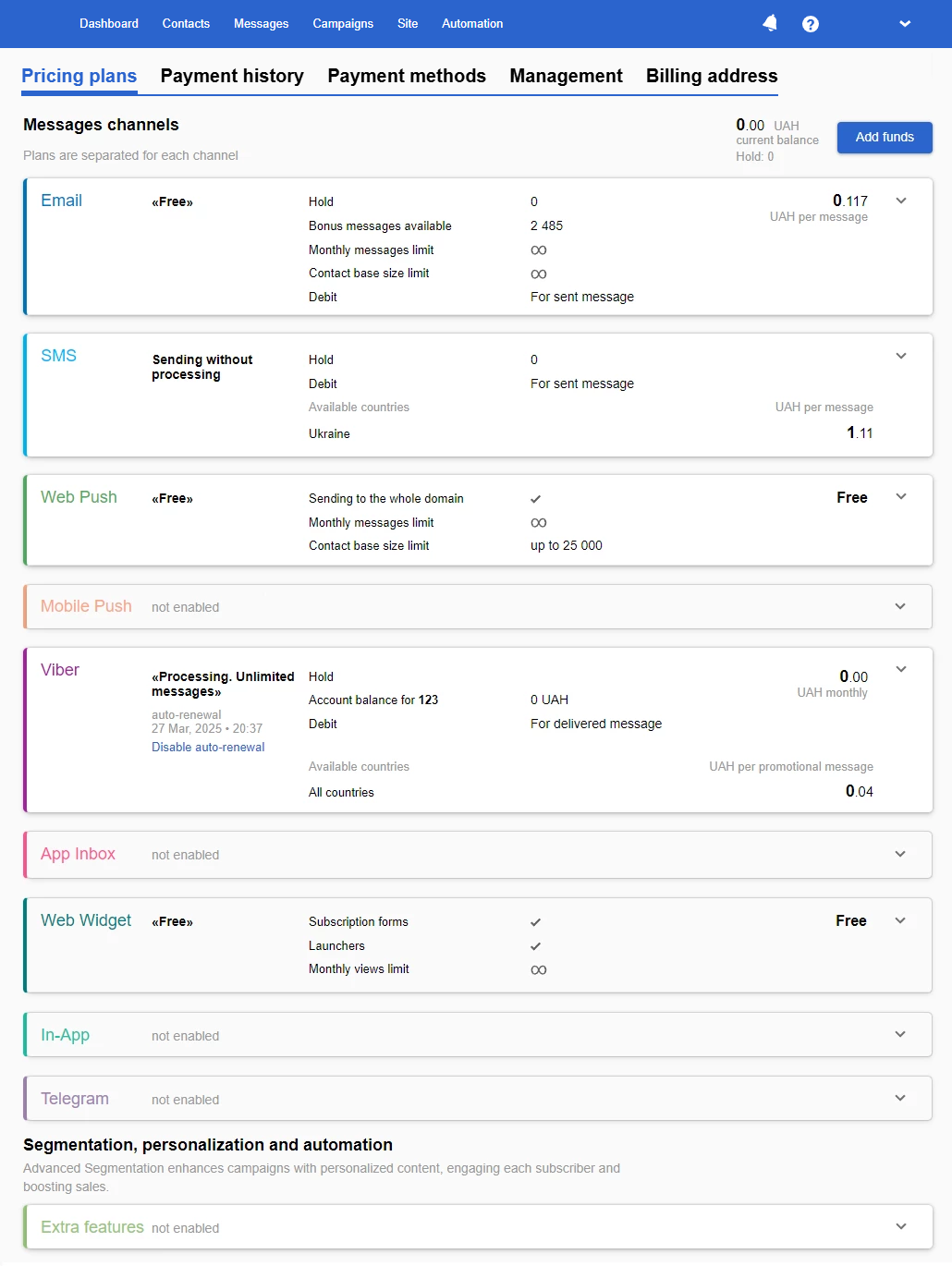 Pricing plans