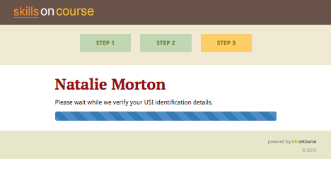 Figure 455. Step 3 in progress: While the USI is being verified they will see this window.