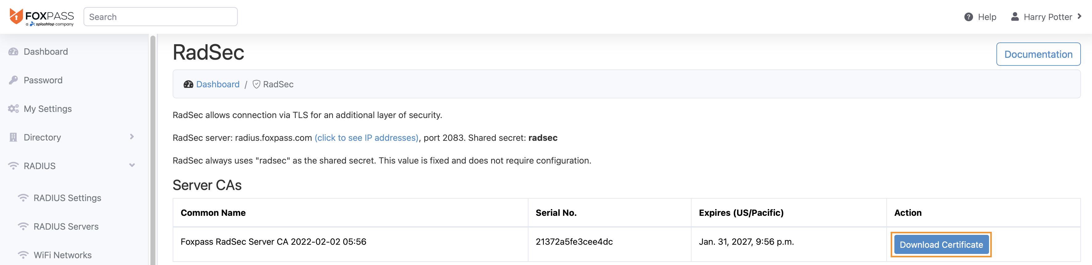 Download RadSec Server CA