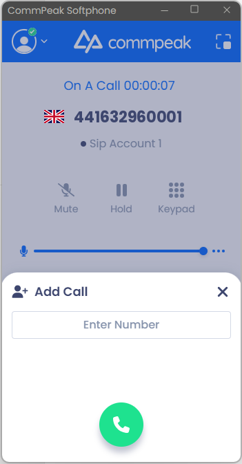 Screenshot of the Add Call option: full mode