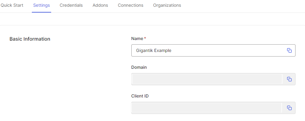 Domain and Client ID in the Auth0 Application Settings