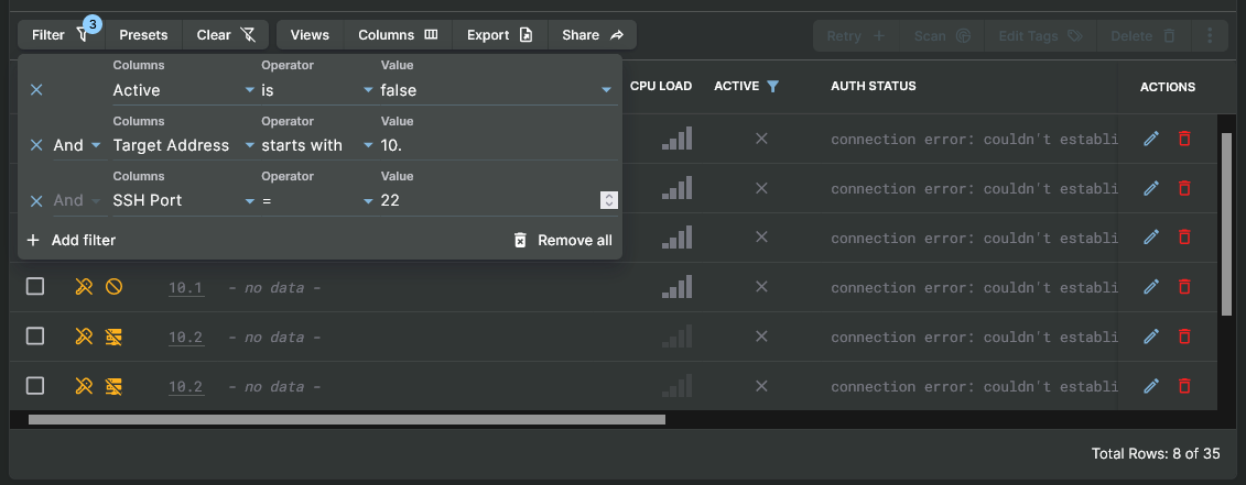 Filtering Down Hosts