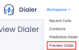Screenshot of the Preview Dialer menu tab