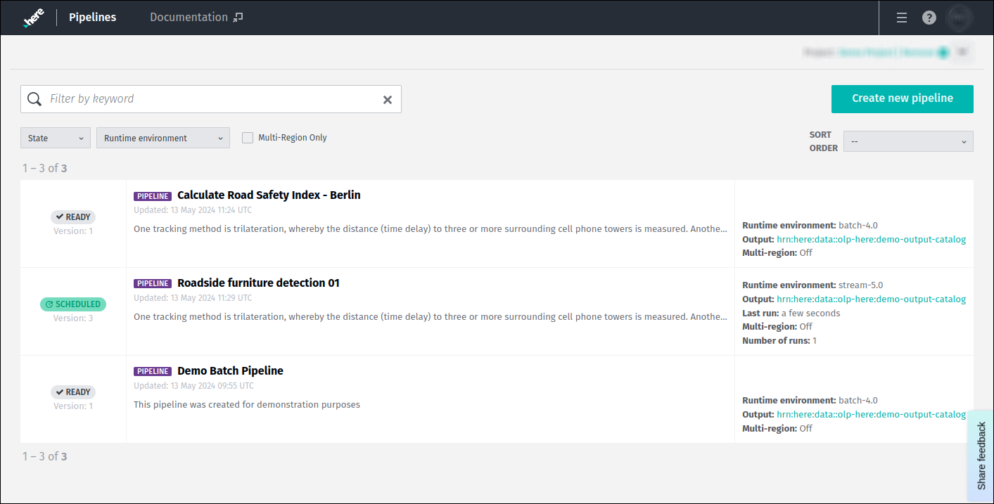 Returning user with deployed pipelines