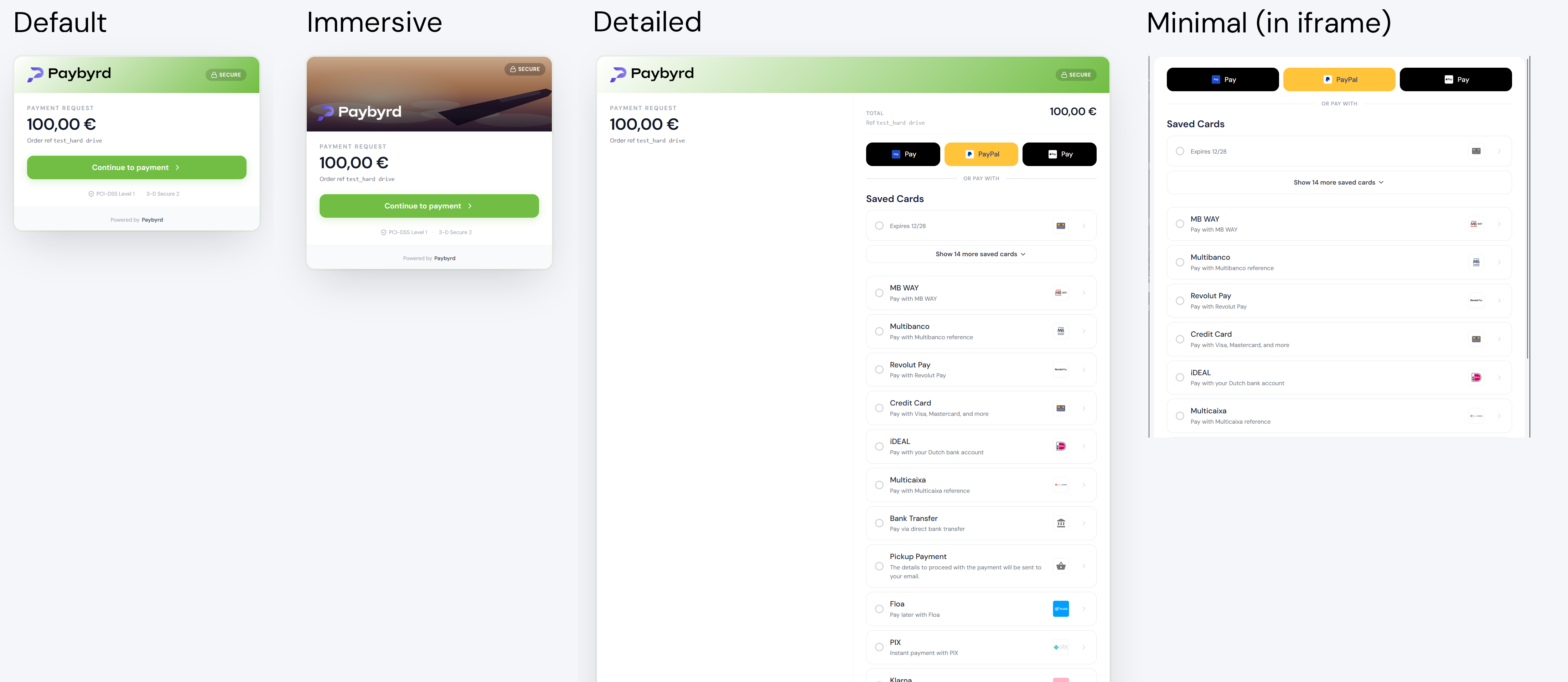 An image of all Paybyrd Checkout display variants