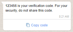 A screenshot of a message with a OTP and a copy code button.