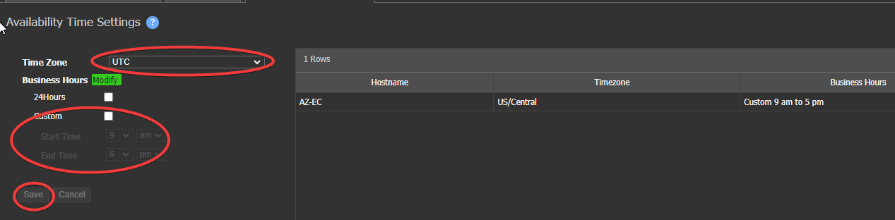 Availability time setup