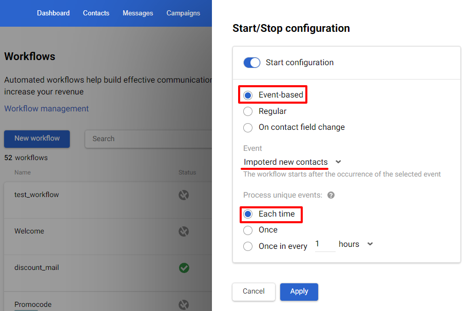 Start configuration