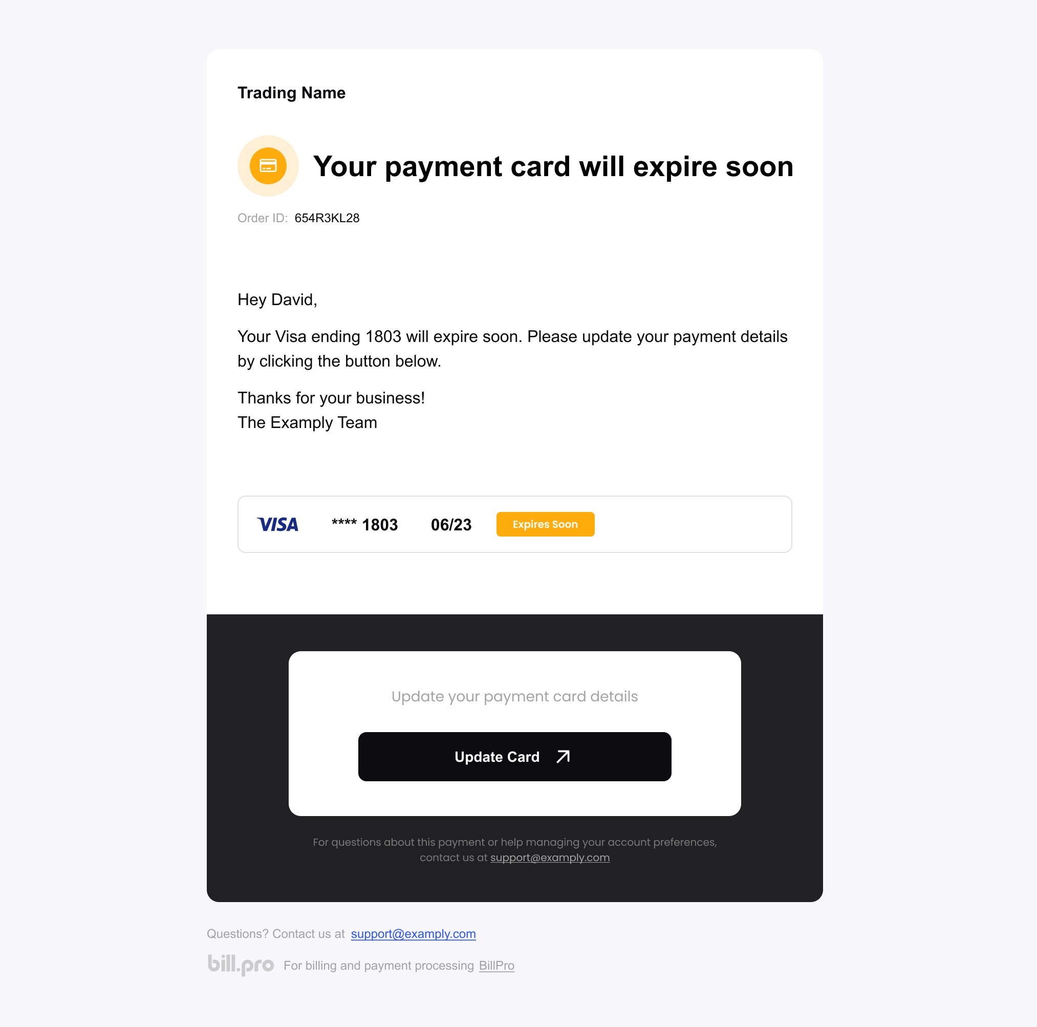 The card expiring email