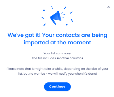 Screenshot of the importing contacts screen