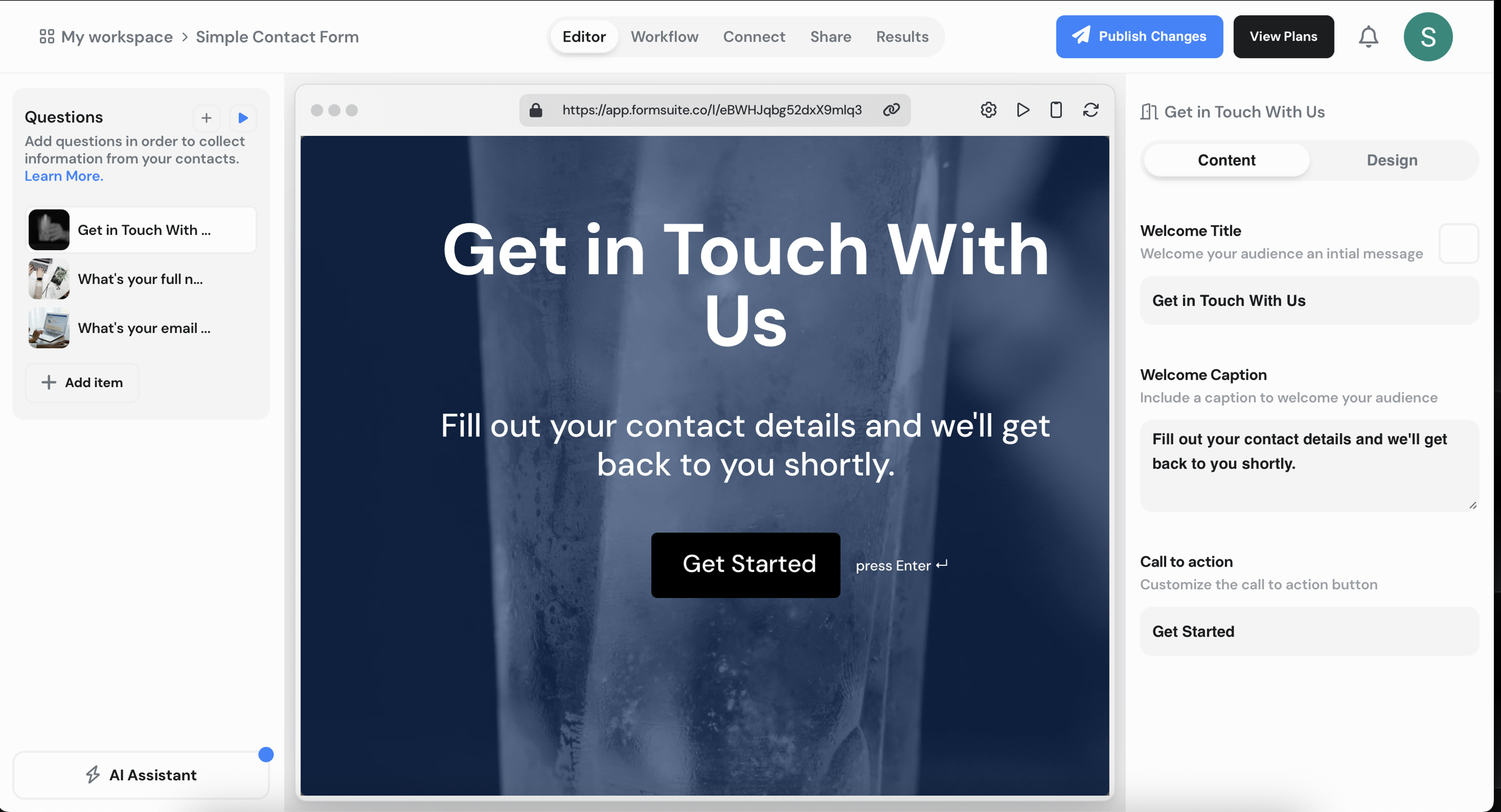 Create Form on Formshite dashboard