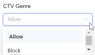 **Select Allow or Block for CTV Genre**