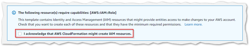 IAM resources dialog