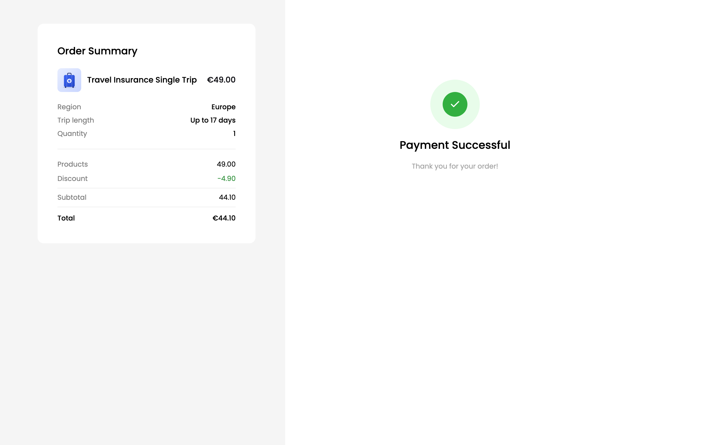 The Payment Successful screen