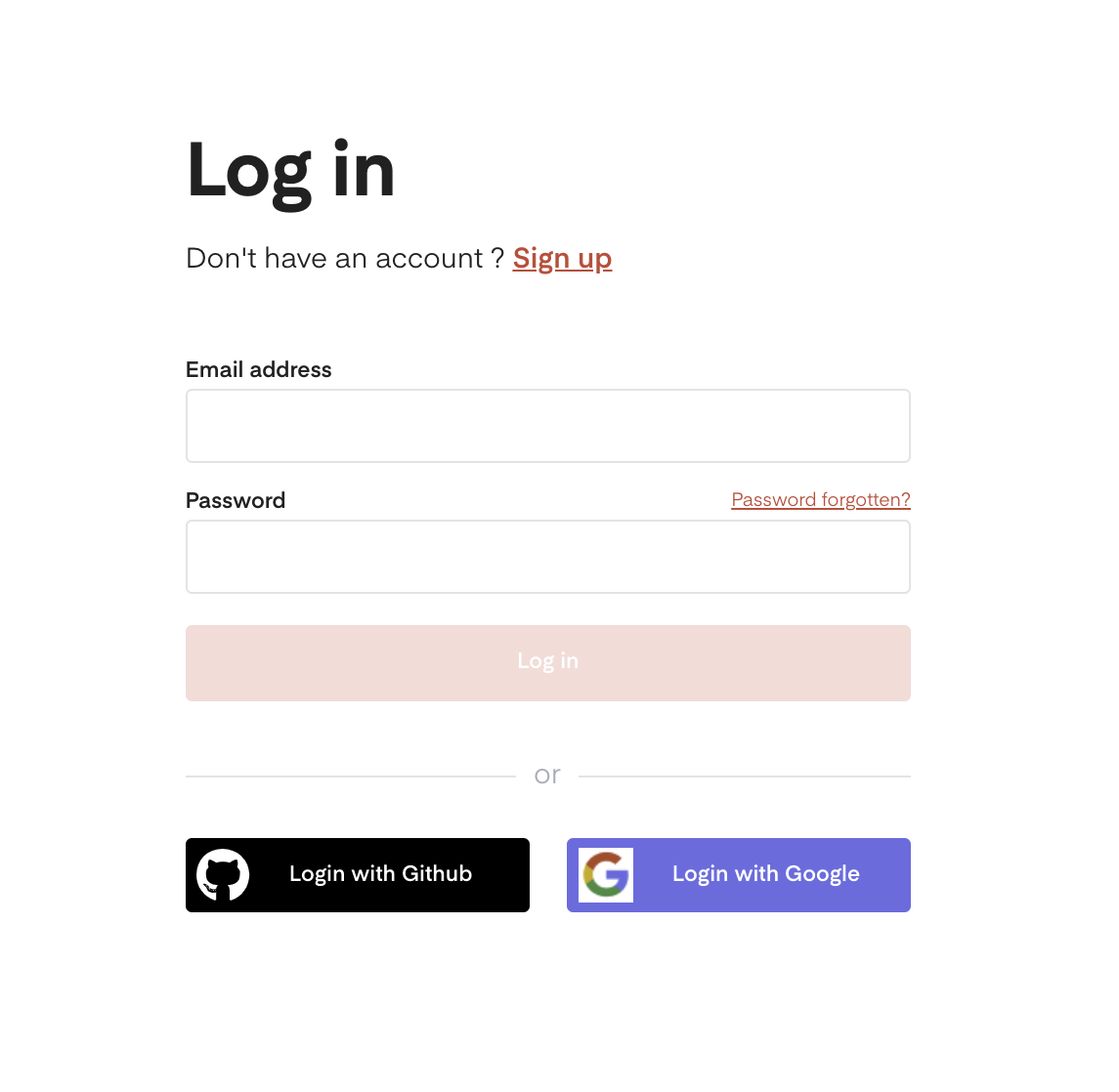 The login page with fields to fill to log in to your account