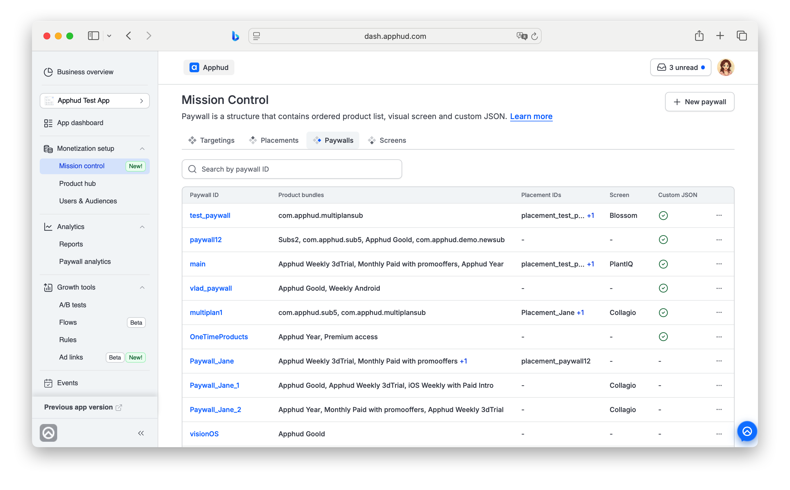 Paywalls - List in Mission Control
