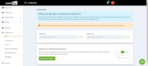 Image 8. API Section with both Public and Private Keys