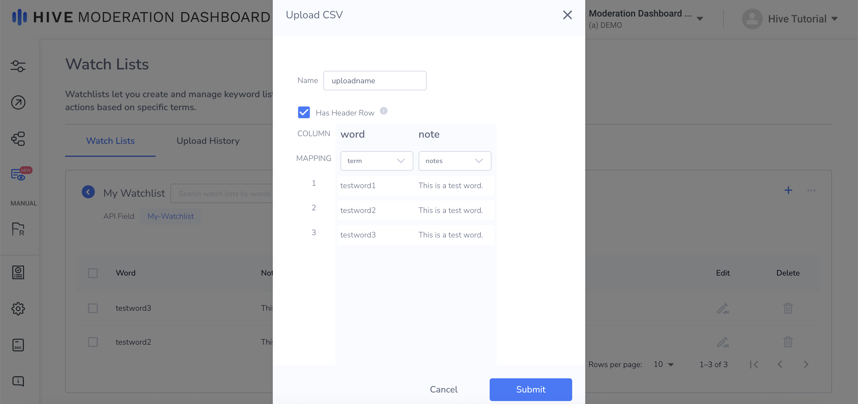 Upload CSV