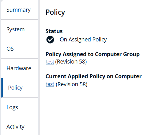 Computer details with Policy tab selected
