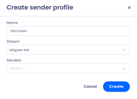 Screenshot of the Create new sender profile dialog box