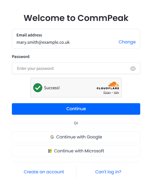 Screenshot with the Welcome to CommPeak screen