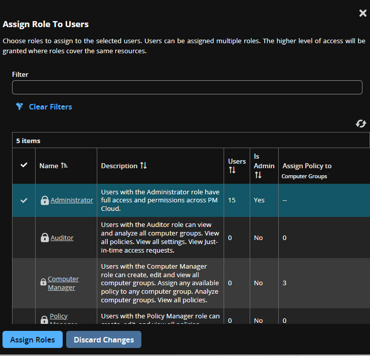 List of roles to assign to users
