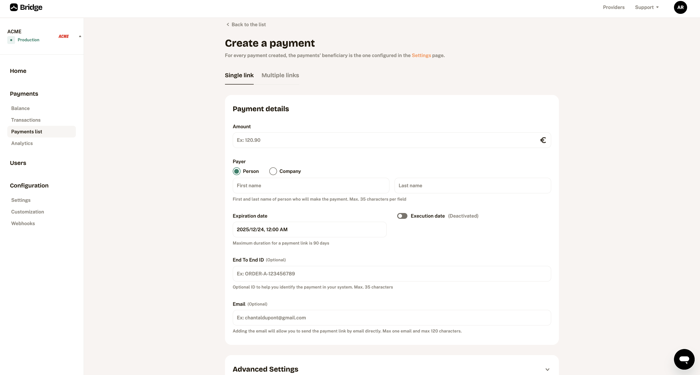 Generate a payment link
