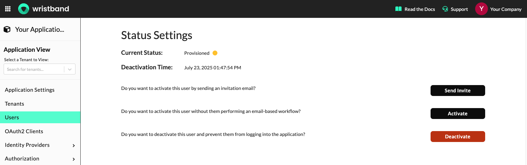 Operations for users in a provisioned state.