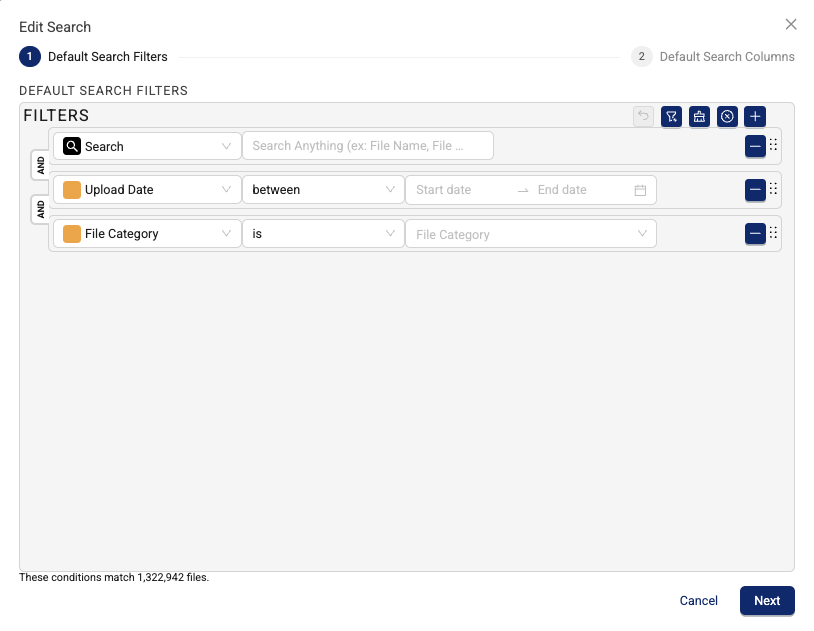 Edit Search - Default Search Filters
