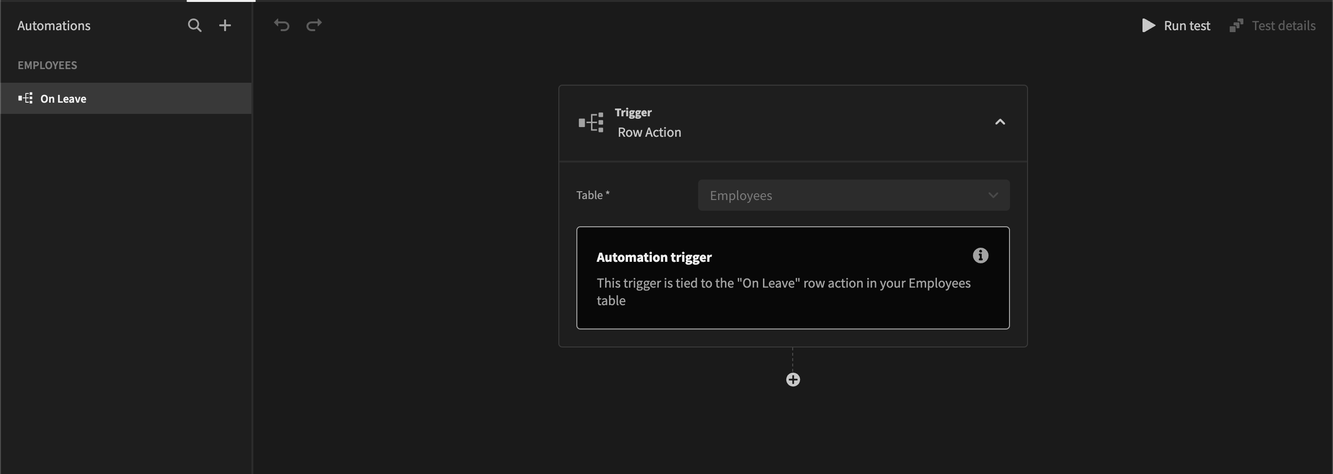 Showing the redirection to the specific row action automation