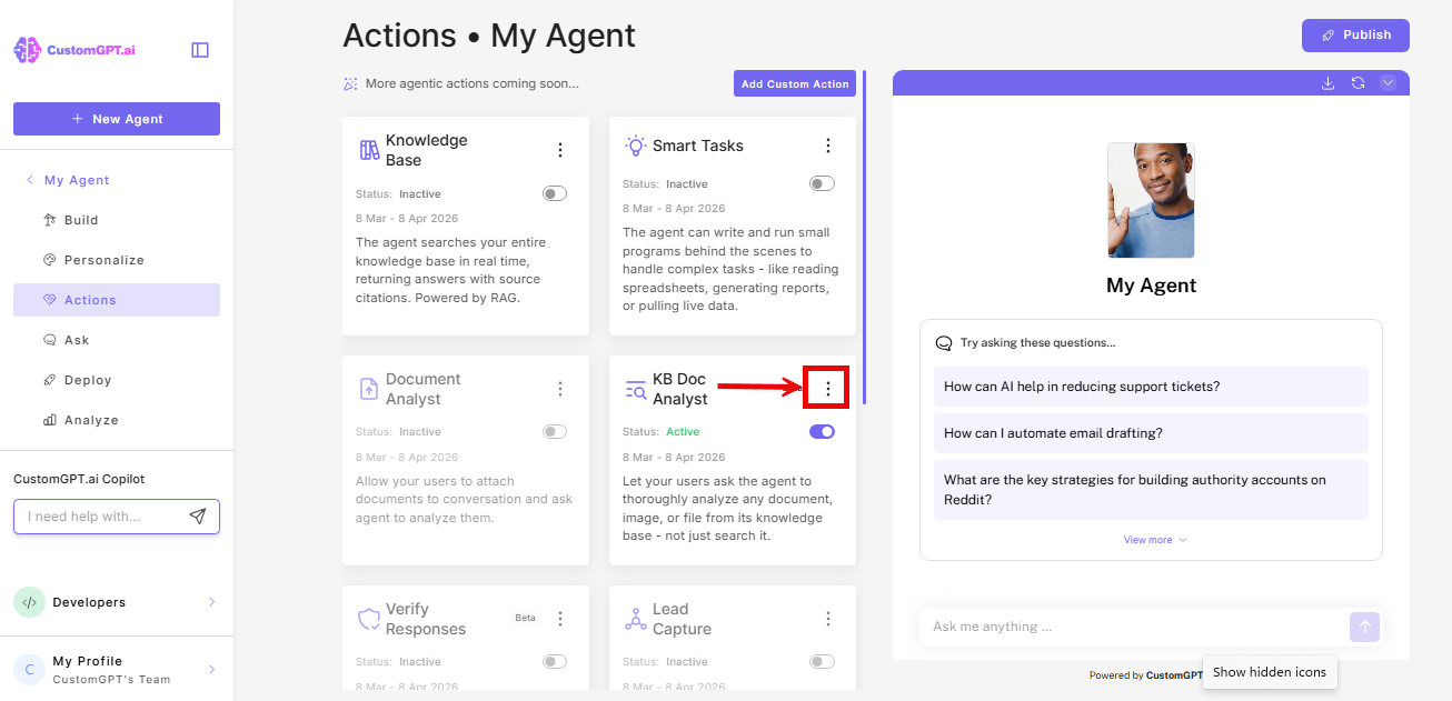KB doc analyst action card